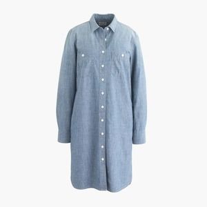 J. Crew Blue 100% Cotton Long Sleeve Chambray Button-Down Shirt Dress
